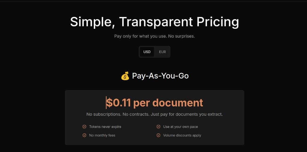ExtractBill pricing plan screenshot